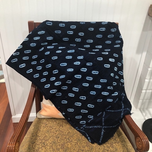 Vintage Handcrafted Indigo Pattern Fabric Textile Blanket Throw, 46" x 60" - Picture 1 of 6
